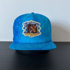Vintage 90s Joe Camel Hat Cap Strap Back Adjustable Blue Cigarettes Smoking Logo